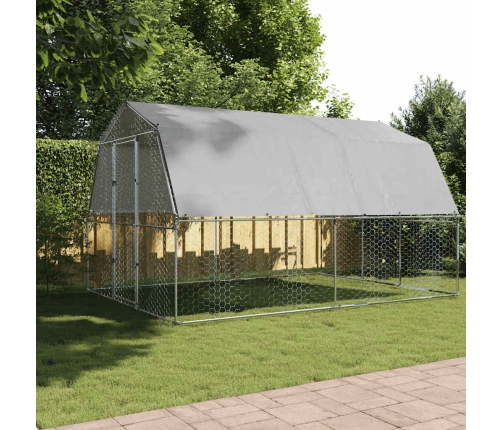 vidaXL vistu būris ar jumtu un durvīm, sudraba, cinkots tērauds