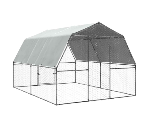 vidaXL vistu būris ar jumtu un durvīm, sudraba, cinkots tērauds