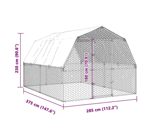 vidaXL vistu būris ar jumtu un durvīm, sudraba, cinkots tērauds