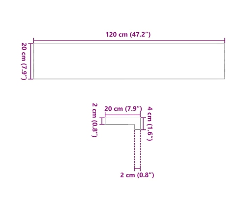 vidaXL palodzes 2 gb., neapstrādāts, 120x20x2 cm, ozola masīvkoks