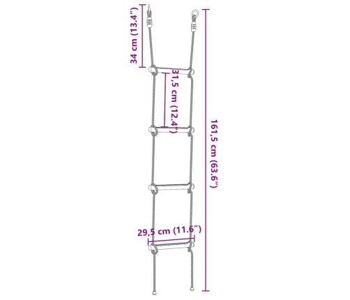 vidaXL virvju kāpnes bērniem ar 4 kāpšļiem, daudzkrāsainas
