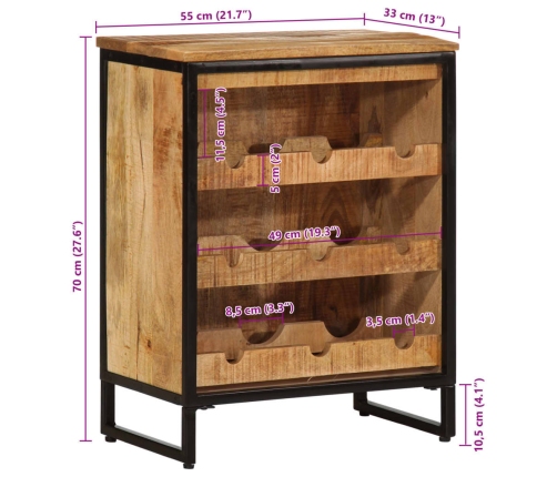 vidaXL vīna plaukts 9 pudelēm, 55x33x70 cm, mango masīvkoks