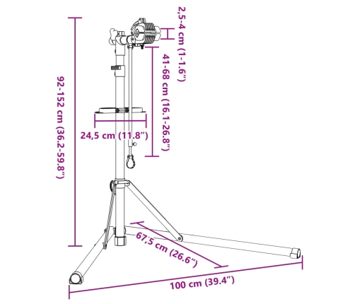 vidaXL velosipēdu remonta statīvs salokāms 92-152 cm sarkans tērauds