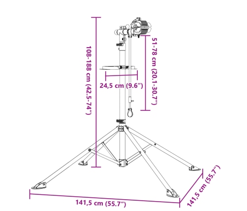 vidaXL velosipēdu remonta statīvs, salokāms, 108-188 cm zils tērauds