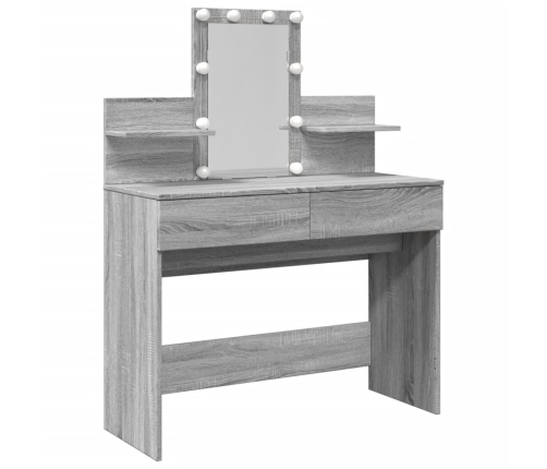 vidaXL spoguļgaldiņš ar LED, pelēka ozolkoka krāsa, 100x40x130 cm