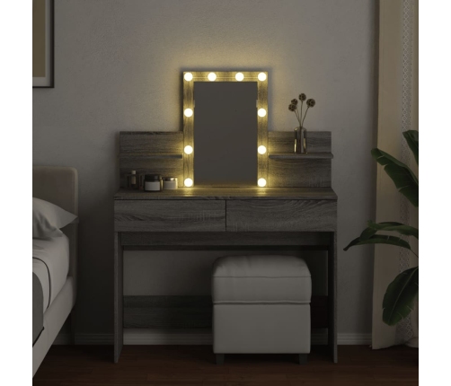 vidaXL spoguļgaldiņš ar LED, pelēka ozolkoka krāsa, 100x40x130 cm