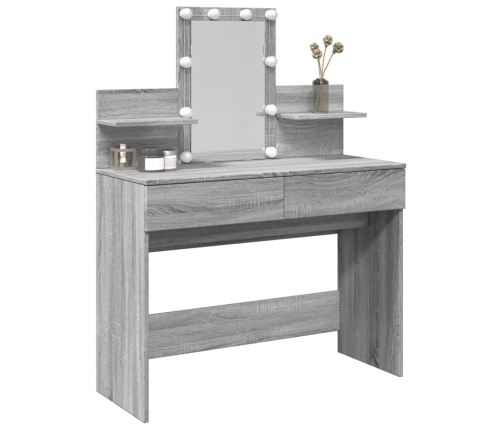 vidaXL spoguļgaldiņš ar LED, pelēka ozolkoka krāsa, 100x40x130 cm