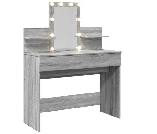 vidaXL spoguļgaldiņš ar LED, pelēka ozolkoka krāsa, 100x40x130 cm