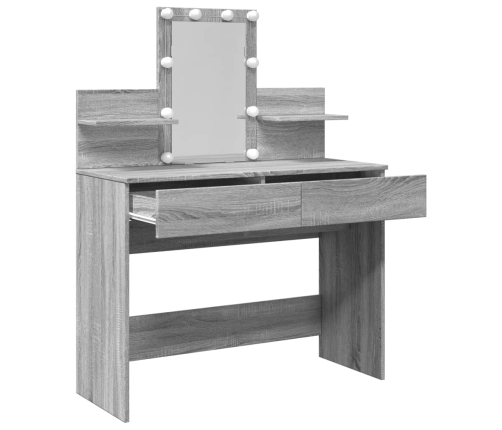 vidaXL spoguļgaldiņš ar LED, pelēka ozolkoka krāsa, 100x40x130 cm