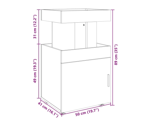 vidaXL bāra ratiņi, pelēka ozola, 50x41x89 cm, inženierijas koks