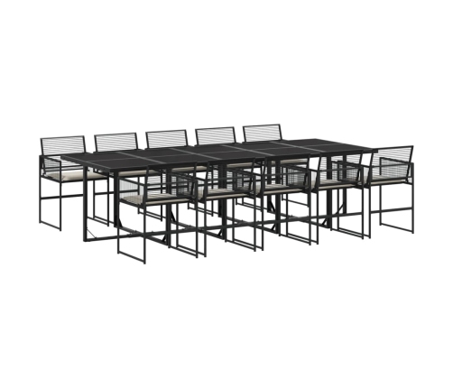 vidaXL 11-daļīgs dārza mēbeļu komplekts, matrači, melna PE rotangpalma