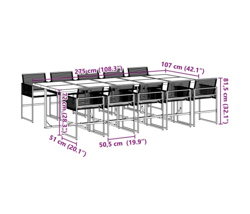 vidaXL 11-daļīgs dārza mēbeļu komplekts, matrači, melna PE rotangpalma