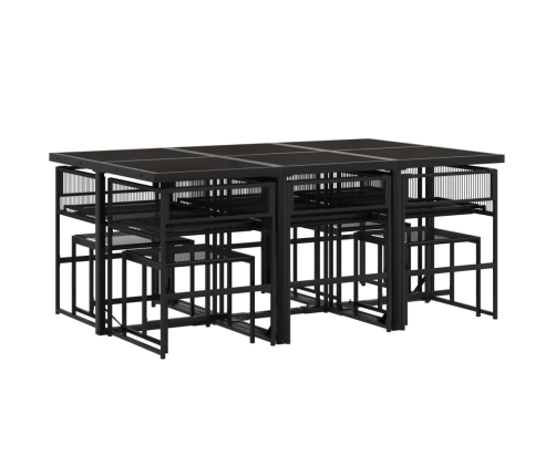 vidaXL 11-daļīgs dārza mēbeļu komplekts, matrači, melna PE rotangpalma