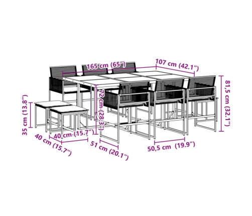 vidaXL 11-daļīgs dārza mēbeļu komplekts, matrači, melna PE rotangpalma