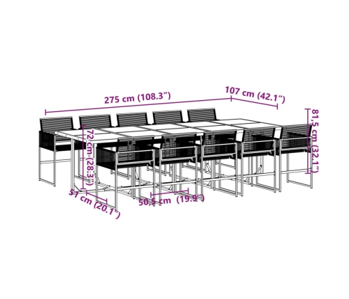 vidaXL 11-daļīgs dārza mēbeļu komplekts, melna PE rotangpalma