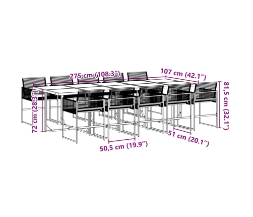 vidaXL 11-daļīgs dārza mēbeļu komplekts, melna PE rotangpalma