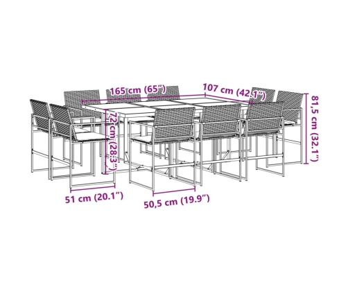 vidaXL 11-daļīgs dārza mēbeļu komplekts, matrači, melna PE rotangpalma