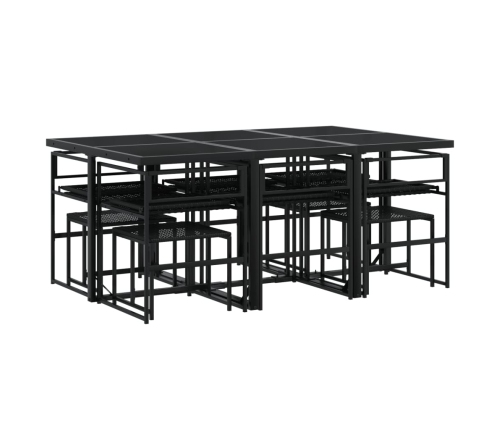 vidaXL 11-daļīgs dārza mēbeļu komplekts, matrači, melna PE rotangpalma