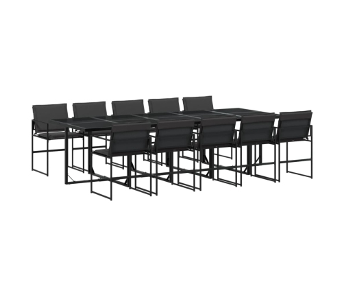 vidaXL 11-daļīgs dārza mēbeļu komplekts ar matračiem, melns tekstilēns
