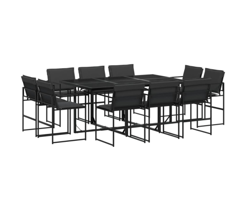 vidaXL 11-daļīgs dārza mēbeļu komplekts ar matračiem, melns tekstilēns