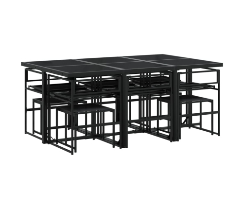 vidaXL 11-daļīgs dārza mēbeļu komplekts ar matračiem, melns tekstilēns