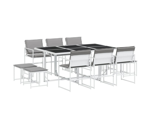 vidaXL 11-daļīgs dārza mēbeļu komplekts ar matračiem, balts tekstilēns