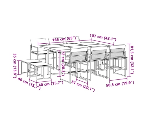 vidaXL 11-daļīgs dārza mēbeļu komplekts ar matračiem, balts tekstilēns