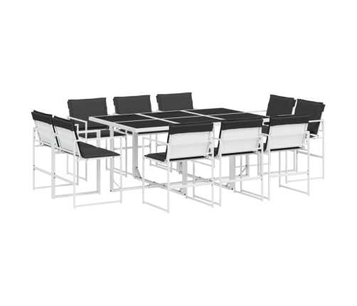 vidaXL 11-daļīgs dārza mēbeļu komplekts ar matračiem, balts tekstilēns