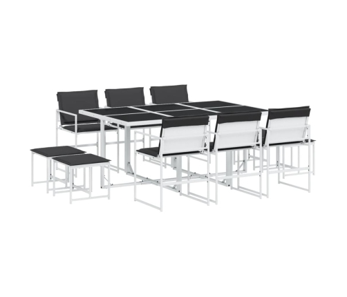 vidaXL 11-daļīgs dārza mēbeļu komplekts ar matračiem, balts tekstilēns