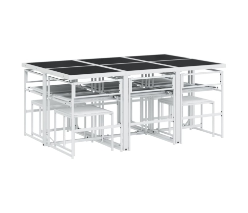 vidaXL 11-daļīgs dārza mēbeļu komplekts ar matračiem, balts tekstilēns