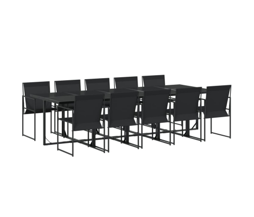 vidaXL 11-daļīgs dārza mēbeļu komplekts, melns tekstilēns