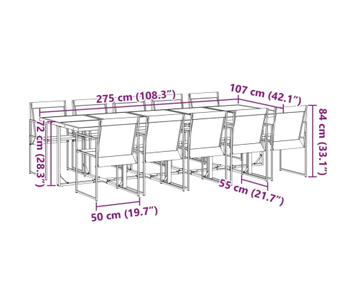vidaXL 11-daļīgs dārza mēbeļu komplekts, melns tekstilēns