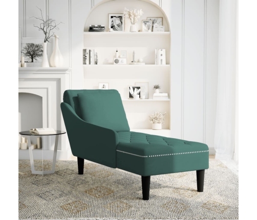 vidaXL zvilnis ar spilveniem un labo roku balstu tumši zaļš samts