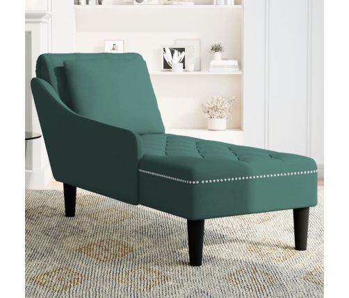 vidaXL zvilnis ar spilveniem un labo roku balstu tumši zaļš samts