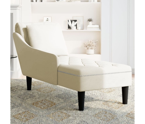 vidaXL zvilnis ar spilveniem un labo roku balstu, krēmkrāsas samts