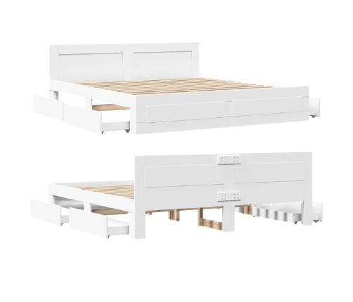 vidaXL gultas rāmis ar galvgali bez matrača, balts, 200x200 cm