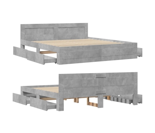 vidaXL gultas rāmis ar galvgali, pelēks, 200x200 cm, inženierijas koks