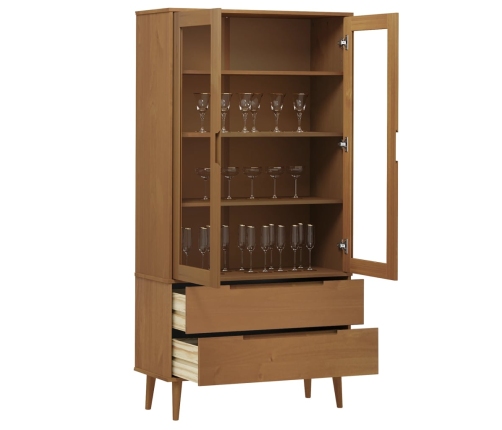 vidaXL vitrīnas skapis MOLDE, brūns, 90x35x175 cm, priedes masīvkoks