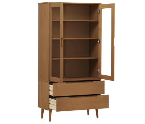 vidaXL vitrīnas skapis MOLDE, brūns, 90x35x175 cm, priedes masīvkoks