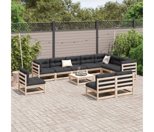 vidaXL 11-daļīgs dārza dīvānu komplekts, priedes masīvkoks