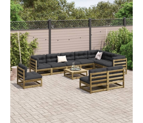 vidaXL 11-daļīgs dārza dīvānu komplekts, impregnēts priedes koks