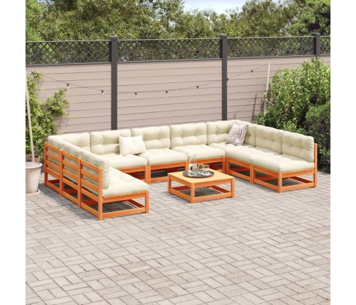 10-Daļīgs Dārza Dīvānu Komplekts Vaska Brūnas Priedes Masīvkoks Vidaxl