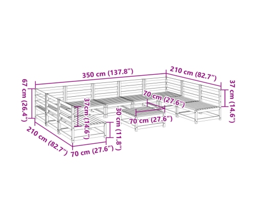 10-Daļīgs Dārza Dīvānu Komplekts Vaska Brūnas Priedes Masīvkoks Vidaxl