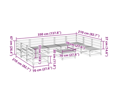 vidaXL 10-daļīgs dārza dīvānu komplekts, egles masīvkoks