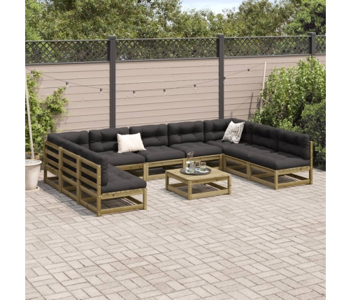 vidaXL 10-daļīgs dārza dīvānu komplekts, impregnēts priedes koks