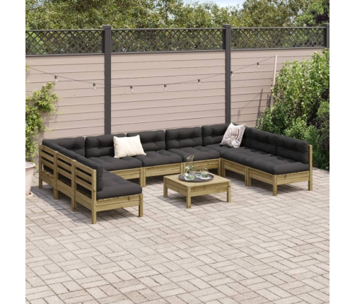 vidaXL 10-daļīgs dārza dīvāna komplekts ar matračiem impregnēta priede