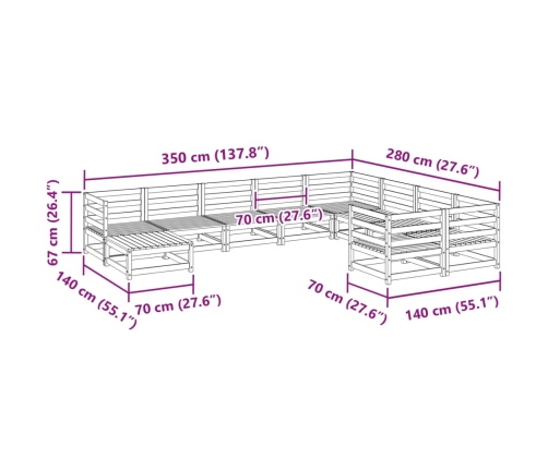 10-Daļīgs Dārza Dīvānu Komplekts, Priedes Masīvkoks Vidaxl