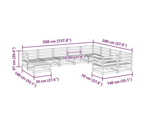 vidaXL 10-daļīgs dārza dīvānu komplekts vaska brūnas priedes masīvkoks