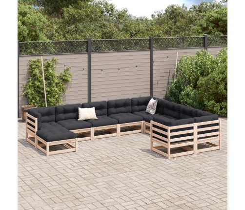 vidaXL 10-daļīgs dārza dīvānu komplekts vaska brūnas priedes masīvkoks