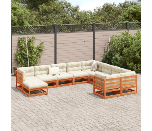 10-Daļīgs Dārza Dīvānu Komplekts, Matrači, Brūns Priedes Koks Vidaxl